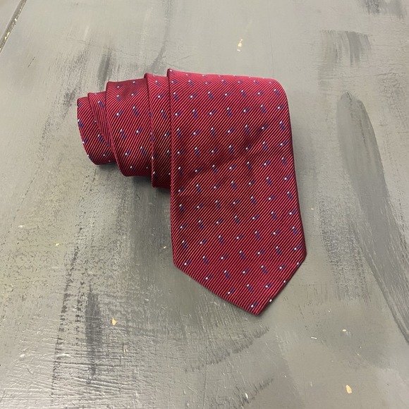 Handmade Other - Lauren Ralph Lauren Mens Neck Tie Hand Finished Made In USA Red Geometric